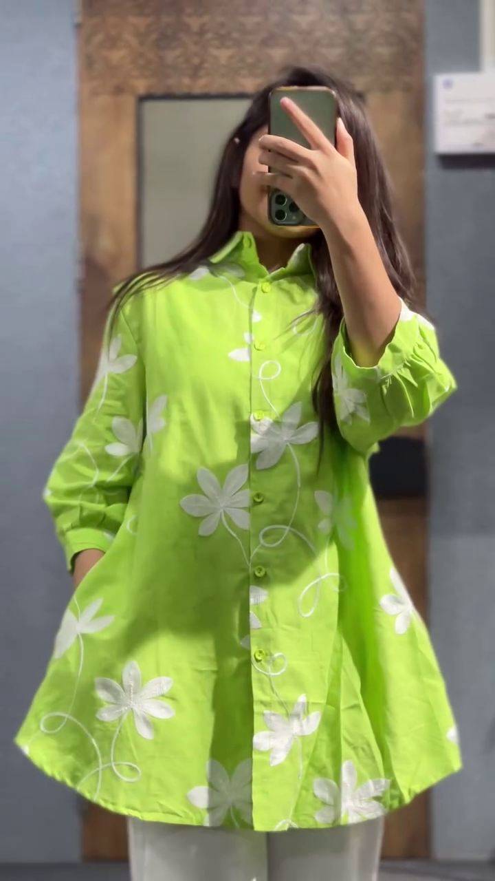 Cotton Embroidered Top with Poplin Bell Bottom Pant