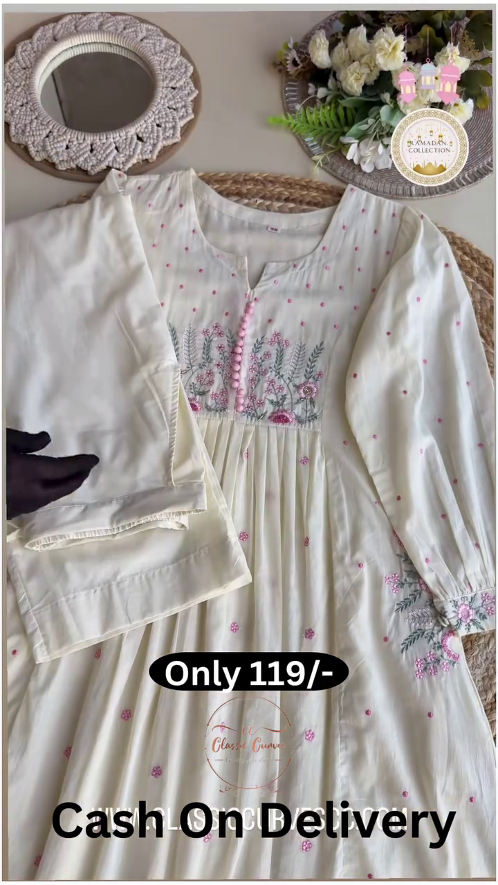 Women Floral Embroidered Regular Thread Work Pure Cotton Kurta with Palazzos & With Dupatta