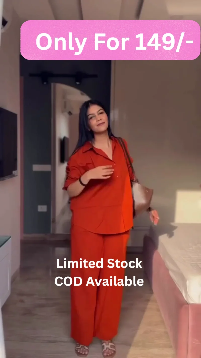 Rust Orange Linen Co-Ord Set – Relaxed Shirt & Wide-Leg Trousers for Effortless Style