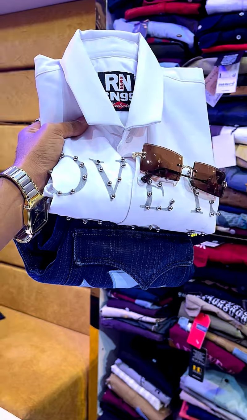 Mens White Printed Shirt Combo